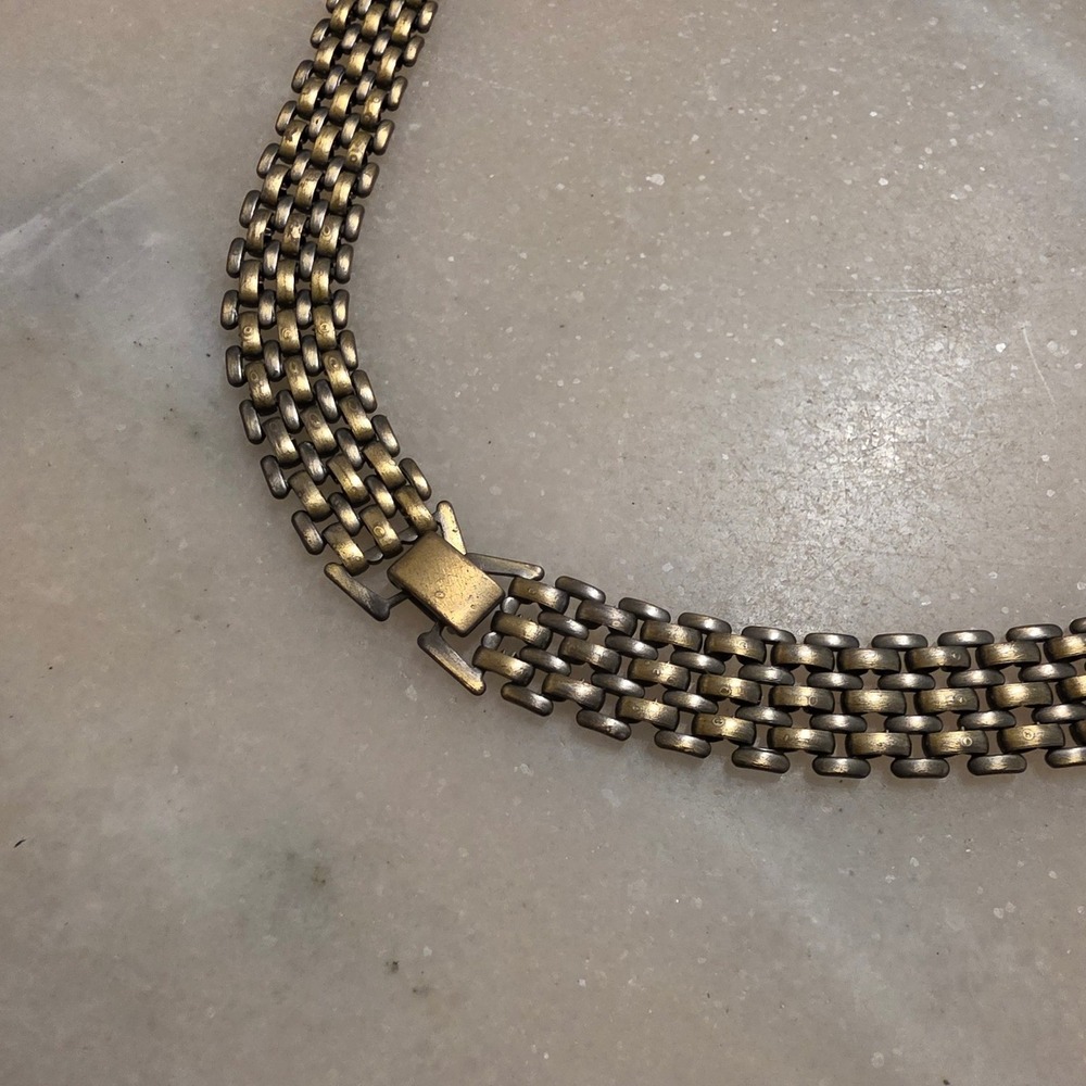 Vintage Art Deco Style Statement Necklace Hammered Metal Crystal Choker - Picture 9 of 12